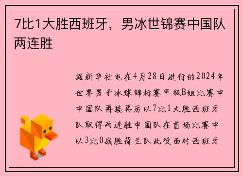 7比1大胜西班牙，男冰世锦赛中国队两连胜